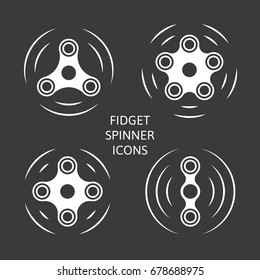 Set of fidget hand spinner monochrome icons. Two, three, four, five arms toys for stress relief and improvement of attention span. Design for banner, poster, advertising. Vector illustration