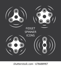 Set of fidget hand spinner monochrome icons. Two, three, four, five arms toys for stress relief and improvement of attention span. Design for banner, poster, advertising. Vector illustration