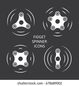 Set of fidget hand spinner monochrome icons. Two, three, four, five arms toys for stress relief and improvement of attention span. Design for banner, poster, advertising. Vector illustration