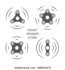 Set of fidget hand spinner monochrome icons. Two, three, four, five arms toys for stress relief and improvement of attention span. Design for banner, poster, advertising. Vector illustration