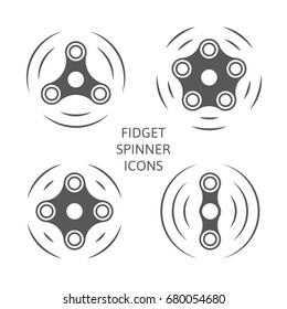 Set of fidget hand spinner monochrome icons. Two, three, four, five arms toys for stress relief and improvement of attention span. Design for banner, poster, advertising. Vector illustration