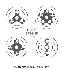 Set of fidget hand spinner monochrome icons. Two, three, four, five arms toys for stress relief and improvement of attention span. Design for banner, poster, advertising. Vector illustration