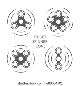 Set of fidget hand spinner monochrome icons. Two, three, four, five arms toys for stress relief and improvement of attention span. Design for banner, poster, advertising. Vector illustration