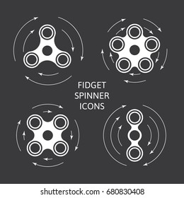 Set of fidget hand spinner monochrome icon with arrows. Two, three, four, five arms toy for stress relief and improvement of attention span. Design for banner, poster, advertising. Vector illustration