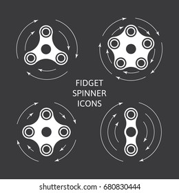 Set of fidget hand spinner monochrome icon with arrows. Two, three, four, five arms toy for stress relief and improvement of attention span. Design for banner, poster, advertising. Vector illustration