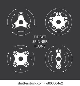 Set of fidget hand spinner monochrome icon with arrows. Two, three, four, five arms toy for stress relief and improvement of attention span. Design for banner, poster, advertising. Vector illustration