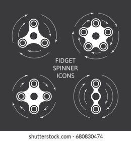 Set of fidget hand spinner monochrome icon with arrows. Two, three, four, five arms toy for stress relief and improvement of attention span. Design for banner, poster, advertising. Vector illustration