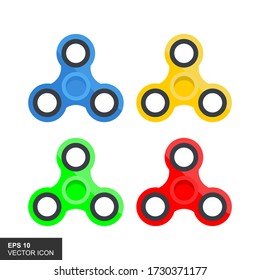 Juego de spinners de fidget de diferentes colores La mayoría de los juguetes populares para el alivio del estrés Isolación ilustración vectorial.