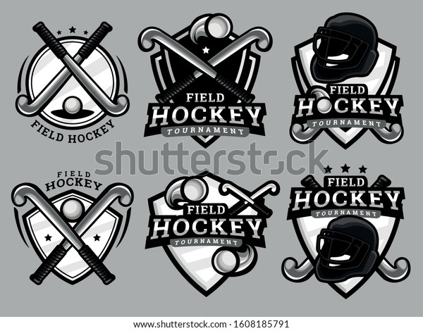 Set of field hockey Logo. Field\
hockey logo and badge. Field hockey vector\
illustration