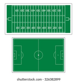 A set of fields with the markings for the game of American football and soccer, vector illustration.