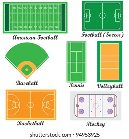 Set of fields for sport games on the white background.