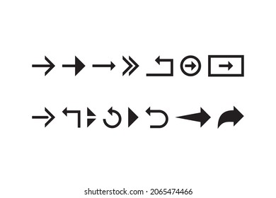 Set of fifteen Arrow direction symbol, Different shapes of direction arrows.