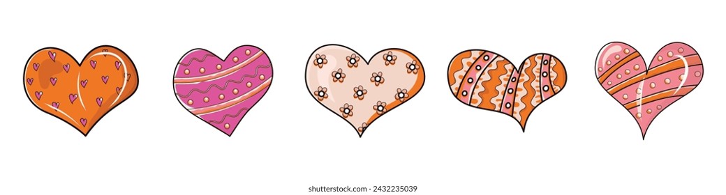 Set of fifteen beautiful pink hearts, isolated on white for your graphic design. Hand drawn. Vector illustration.