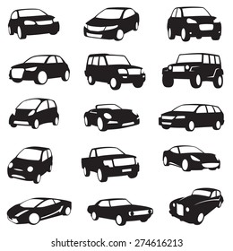 set of fifteen black cars silhouettes