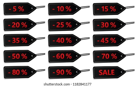 Set of fifteen black discount labels for sale vector illustration EPS10