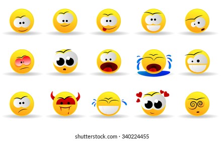 a set of fifteen different emoticons