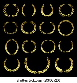 Set of fifteen different golden laurel leaf templates