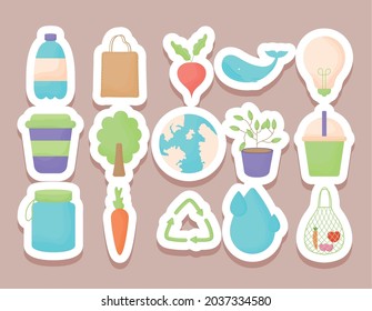 set of fifteen eco stickers