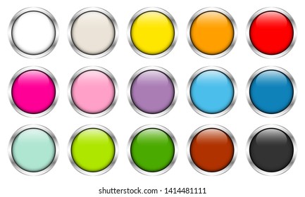 Set Of Fifteen Glossy Buttons Color Silver Frames