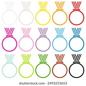 Set of Fifteen Graphic Medals Frame Striped Ribbon Colorful