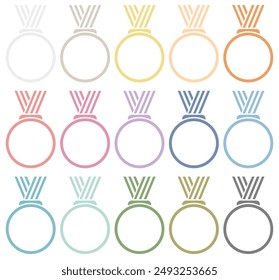 Set of Fifteen Graphic Medals Frame Striped Ribbon Retro Colors