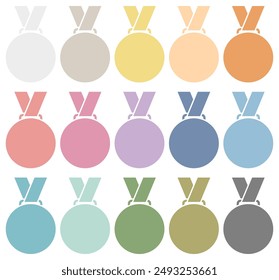 Set Of Fifteen Graphic Medals Retro Colors