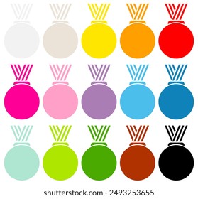 Set of Fifteen Graphic Medals Striped Ribbon Colorful