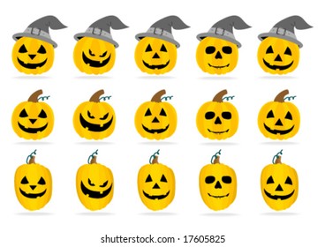 Set of fifteen Halloween pumpkins