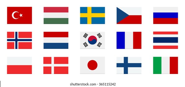 Set of fifteen popular country flags. 