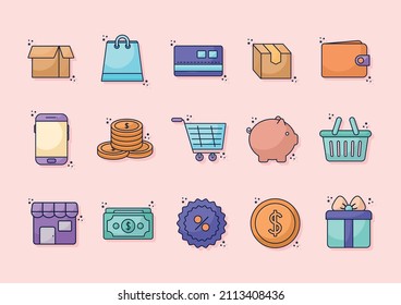 set of fifteen shopping items