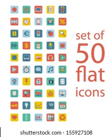 set of fifty flat icons