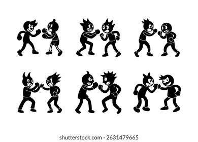 set of Fight Scene vector silhouette