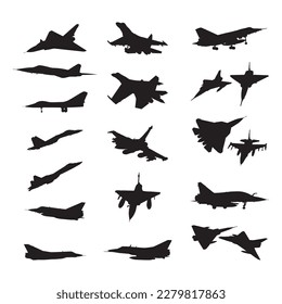 Set fighter jets silhouette vector illustration.