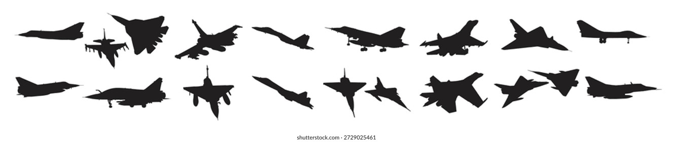Set Kampfjets Silhouette Vektorgrafik