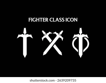 set of fighter sword blade fantasy rpg game class role emblem badge icon