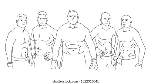 Set with fighters mma in doodle style