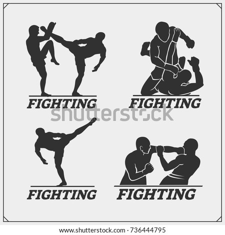 Set of fighting club emblems, labels, badges and icons.
