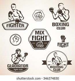 Set of fighting club emblems, MMA, boxing labels and bages