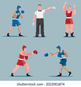 conjunto de carácter deportivo de lucha. ilustración vectorial de diseño plano