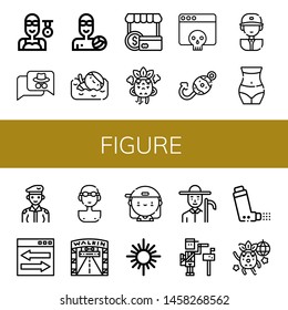 Set of figure icons such as Swimmer, Hacker, Waterpolo, Shopper, Angry, Fish hook, Baseball player, Waist, Soldier, Web link, Walking street, Skater, Mirror, Farmer, Paperboy , figure