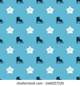 Set Figure skates and Christmas star on seamless pattern. Vector