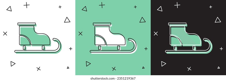 Set Figure skates icon isolated on white and green, black background. Ice skate shoes icon. Sport boots with blades.  Vector