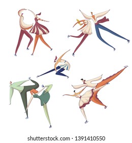 Set of figure skating elements. Vector illustration on white background.