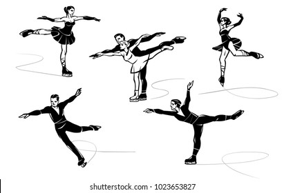 Set of figure skating. Hand drawn illustration.