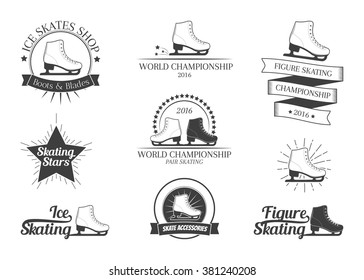 Set of figure skating logos, labels, emblems and design elements. Vector illustration