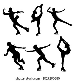 set figure skating women skaters black silhouette