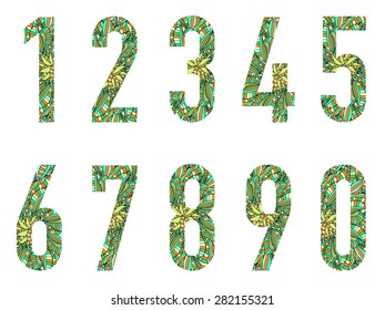 Set of figures from 0 to 10 with abstract pattern