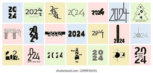 Set of figures 2024 on color background. Happy New Year