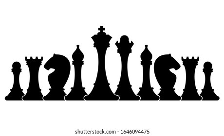 Set of figures for chess. series of chess pieces. series of chess pieces. King, queen and rook, bishops, knights and pawn. Strategy logic board game. Flat cartoon objects isolated on white background.