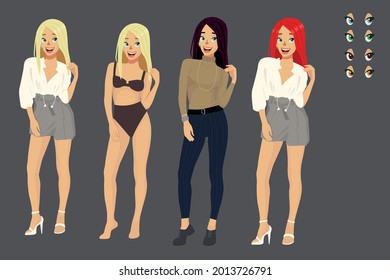 un conjunto de figuras de una muchacha con ropa diferente